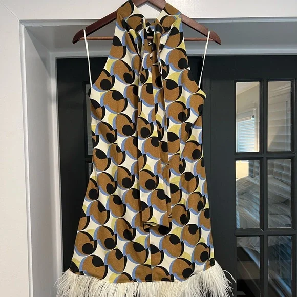 Zara Geometric Feather Trim Dress - Picture 3 of 5